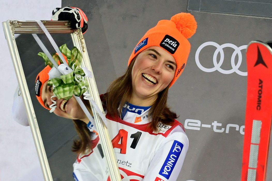 Alpská lyžiarka Petra Vlhová reaguje po slalome v Schladmingu.