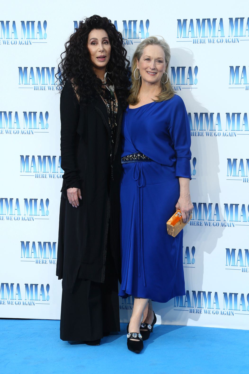 Cher a Meryl Streep na londýnskej premiére muzikálu Mamma Mia! Here We Go Again