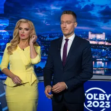 Moderátori Volebnej noci 2023 - Zlatica Švajdová Puškárová, Michal Kovačič,